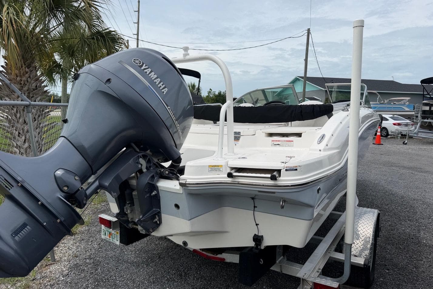 2020 Chaparral 196 SSi boat with Yamaha outboard motor on trailer.