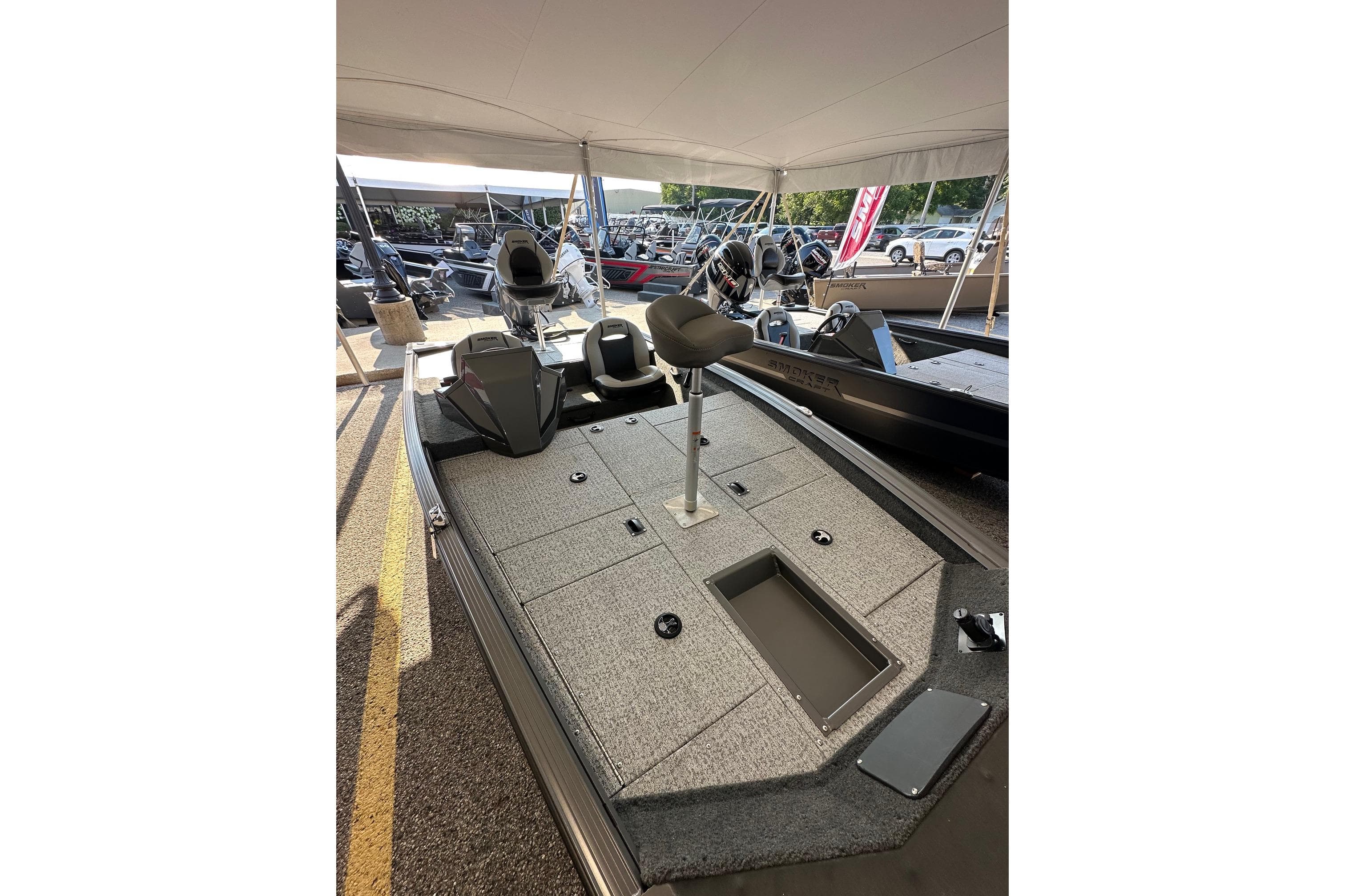 2026 Smoker Craft VIPER 175 boat interior with seating and storage compartments.